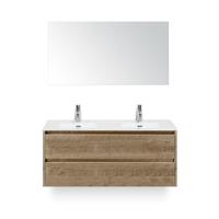 Dante Badmeubelset 120 cm - 4 laden Natuur Eiken - Keramische Wastafel Wit Cover - met Spiegel