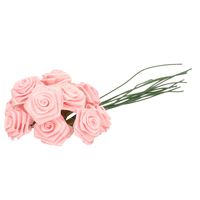 Decoratie roosjes satijn - bosje van 12 st - lichtroze - 12 cm - hobby/DIY bloemetjes   - - thumbnail
