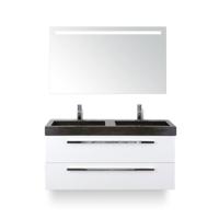 Seville Badmeubelset 120 cm - 2 laden Wit Hoogglans - Wastafel Lucca Dubbel - met Sence Spiegel