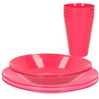 20-delig ontbijt/diner set van hard kunststof roze - Campingborden - thumbnail