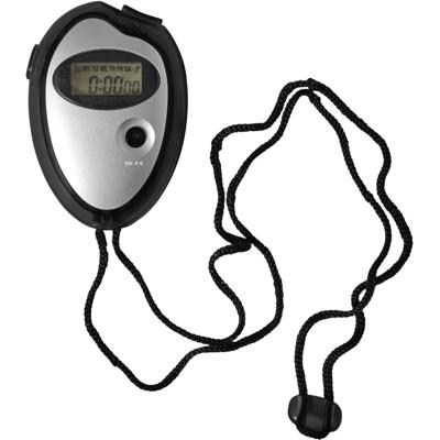 Digitale sport stopwatch - zwart/metallic zilver - 7.5 cm - met nekkoord - kunststof