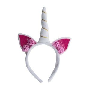 Pluche eenhoorn diadeem wit/roze