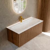 Badmeubel Mondiaz Kurve-Dlux | 100 cm | Meubelkleur Walnut | Wastafelkleur Ostra | Solid surface | Midden spoelbak | 1 kraangat