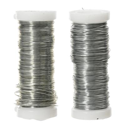 Binddraad/wikkeldraad - 2x rolletjes - zilver - 30 m x 0,3 mm - hobbydraad/bloemendraad