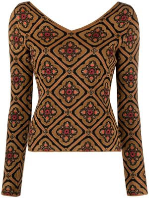 ETRO pull à fleurs en jacquard - Marron