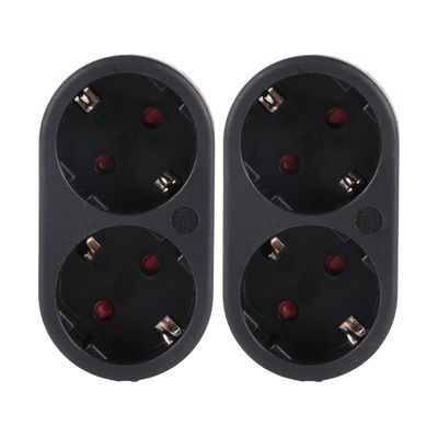 Stopcontact splitter - 2x - duo - zwart - randaarde - horizontaal - verdeelstekkers