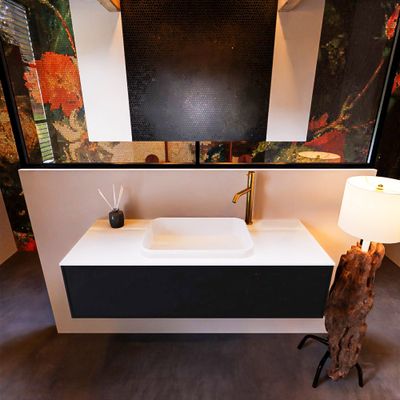 Badkamermeubelset Mondiaz Erin 120 cm met 1 Lade met RIDGE Wastafel Midden Talc met 1 kraangat Greeploos Mat Urban