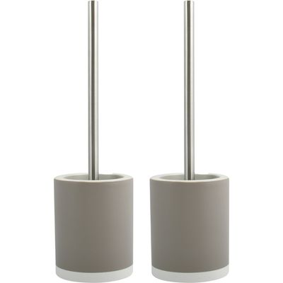 Toiletborstel in houder/wc-borstel - 2x - keramiek/metaal - taupe - 38 x 11 cm