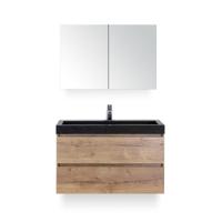 Maxx XL Badmeubelset 100 cm - Natuur Eiken - Wastafel Lucca 1 kraangat - met Spiegelkast