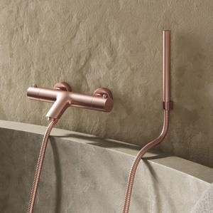 Badkraan SaniClear Copper | Opbouw | Thermostaatkraan | Incl.Handdoucheset | 2-weg | 2-knops | Rond | Koper geborsteld