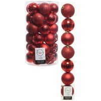 Kerstversiering kunststof kerstballen rood 6-8 cm pakket van 51x stuks - thumbnail