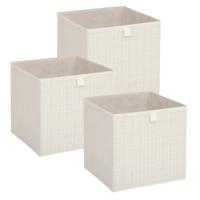 Opbergbox kastmand - 3x - beige/tweed - 31 x 31 x 31 cm - opbergers