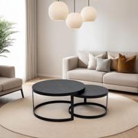 Salontafelset 'Saar' rond 80 en 60cm, kleur zwart / zwart marmer Salontafelset 'Saar' rond 80 en 60cm, kleur zwart / zwart marmer