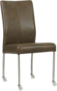 Grijze leren moderne eetkamerstoel Comfort - poot rond rvs met wiel - Granada leer Ash (grijs leer)