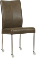 Grijze leren moderne eetkamerstoel Comfort - poot rond rvs met wiel - Granada leer Ash (grijs leer)