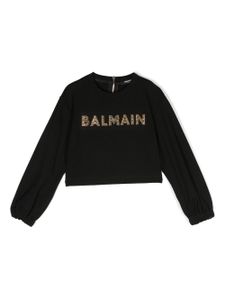 Balmain Kids t-shirt longues manches à logo strassé - Noir