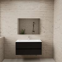 ACTIE BWS Badmeubel | Paris | Mat Zwart 100 cm | Mat Wit Wastafel | 1 of 2 Kraangaten