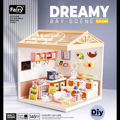 Dreamy mini house Katten Café cat cafe met ledlamp DIY Modelbouw Knutselen