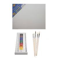 Schilders verf set van 12x tubes acrylverf/hobbyverf 12 ml + doek + 5x kwasten