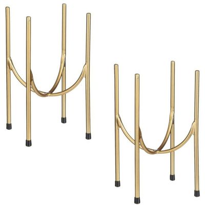 Set van 2x stuks plantenpot/bloempot plantenstandaard/verhoger goud metaal 40 x 23 cm