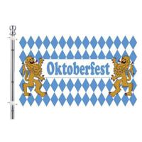 Oktoberfest vlag met vlaggenstok set - blauw/wit - 90 x 150 cm - Bayern