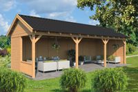 Lariks/Douglas Overkapping Hamar XL type 6 blank 990x445 cm- Zadeldak- Onbehandeld lariks Douglas hout- Tuindeco