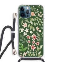Botanical green sweet flower heaven: iPhone 12 Pro Max Transparant Hoesje met koord