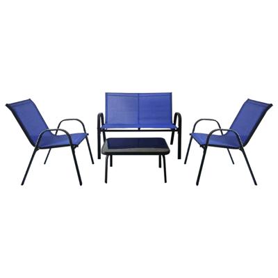 4-delig Patio Metaalstoelset Modern Stoel- en Tafelset met Stofbekleding Tafelblad van Gehard Glas Blauw
