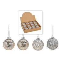 12x stuks luxe gedecoreerde glazen kerstballen zilver 6 cm   -
