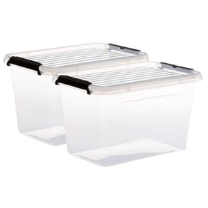 5Five opberg kist met deksel - 2x - Clip Box - 6.5 liter - 29 x 20 x 18 cm - kunststof - transparant