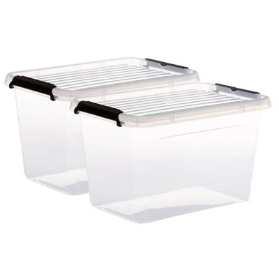 5Five opberg kist met deksel - 2x - Clip Box - 6.5 liter - 29 x 20 x 18 cm - kunststof - transparant