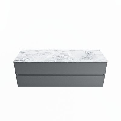 MONDIAZ VICA-DLUX 150cm badmeubel onderkast Plata 2 lades. Inbouw wastafel CLOUD rechts zonder kraangat, kleur Glace.