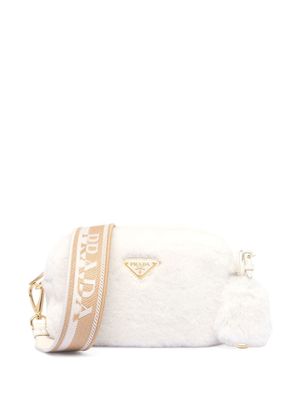 Prada sac porté épaule en peau lainée à plaque logo - Blanc