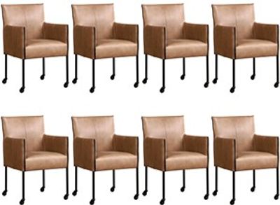 Set van 8 Taupe leren moderne kuipstoel More - poot rond zwart met wiel - Vintage Leer Taupe (taupe leer)