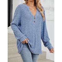 Dames Blouse Rayon Effen Kleur nappi Werk Stijlvol Modern Lange mouw Gekerfde nek Zwart Lente Herfst Lightinthebox - thumbnail