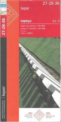 Topografische kaart - Wandelkaart 27-28-36 Topo50 Ieper | Slagvelden Eerste Wereldoorlog | NGI - Nationaal Geografisch Instituut