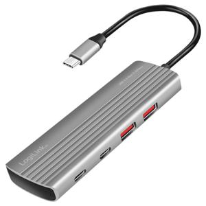 LogiLink UA0414 USB 3.2 Gen 2-hub 7 poorten Met aluminium behuizing, Met snellaadpoort Spacegrijs