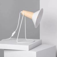 Tafellamp wit met hout minimalistisch schakelaar & stekker E27 &apos;Pio&apos;