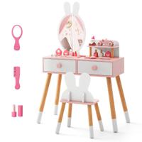 Kinder Schminktisch Set met Konijnenontwerp Make-upset met Massief Houten Poten Kinder Schminktisch Set met Konijnenontwerp Make-upset met Massief Houten Poten