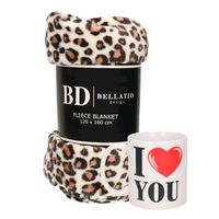 Valentijn cadeau set - Fleece plaid/deken luipaard print met I love you mok   - - thumbnail
