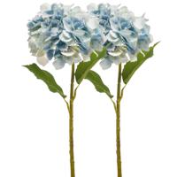 Kunstbloem hortensia tak - 2x - 52 cm - licht blauw - Real Touch - hydrangea - kunst zijdebloemen - thumbnail