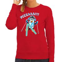 Apres ski sweater dames - pizzaaa - rood - wintersport - snowboarden - pinguin - pizzapunt