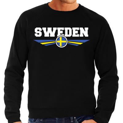 Zweden land thema sweater - met vlag kleuren - zwart - heren - Supporters trui - lange mouwen Zweden land thema sweater - met vlag kleuren - zwart - heren - Supporters trui - lange mouwen