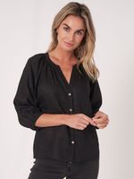 Geknoopte linnen blouse met pofmouw