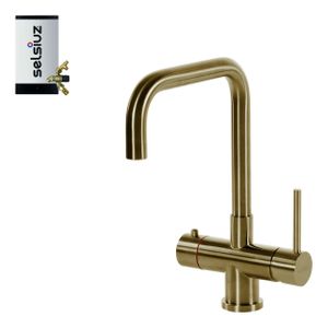 Selsiuz Inox kokend water kraan met combi extra boiler en U-uitloopkraan gold