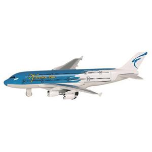 Speelgoed passagiers vliegtuig - blauw/wit - 19 cm - pull-back