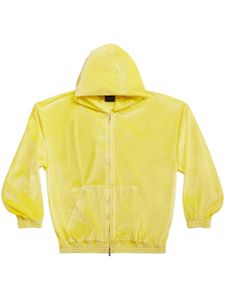 Balenciaga hoodie zippé à effet de velours - Jaune