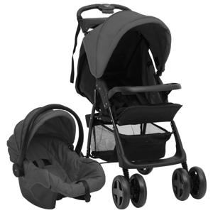 VidaXL Kinderwagen 3-in-1 staal donkergrijs en zwart