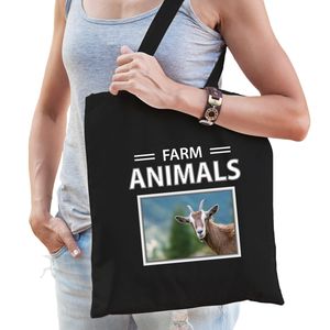 Katoenen tasje Geiten zwart - farm animals Geit cadeau tas