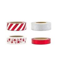 Washi tape sierlinten set zilver/rood 15 mm - thumbnail